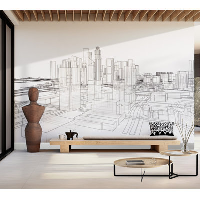 Premium Peel & Stick Wall Mural - City Blueprint Sketch