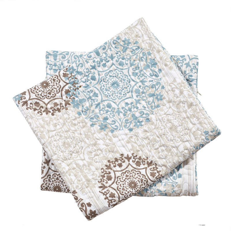 Abstract Rectangular Lumbar Cushion Cover, Taupe/Sky Blue