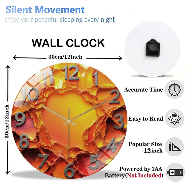 Horloge murale en verre avec ambre fondu - horloge murale moderne en verre 12 po