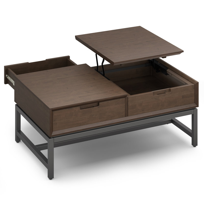 Walnut Brown Lift-Top Coffee Table with Metal Base and Storage