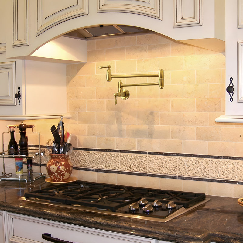 Wall Mount Brass Pot Filler with 2 Handles, Brushed Gold