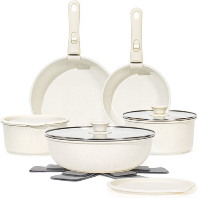 Ensemble de casseroles et de poêles antiadhésives 15 pièces, batterie de cuisine avec poignée détachable, ustensiles de cuisine antiadhésifs, poignées amovibles, va au four, induction rapide, batterie de cuisine à induction empilable, blanc
