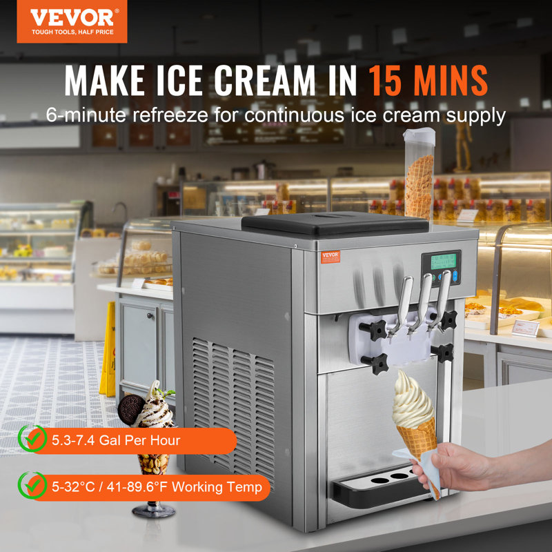 Silver Stainless Steel Commercial Soft Serve Ice Cream Machine