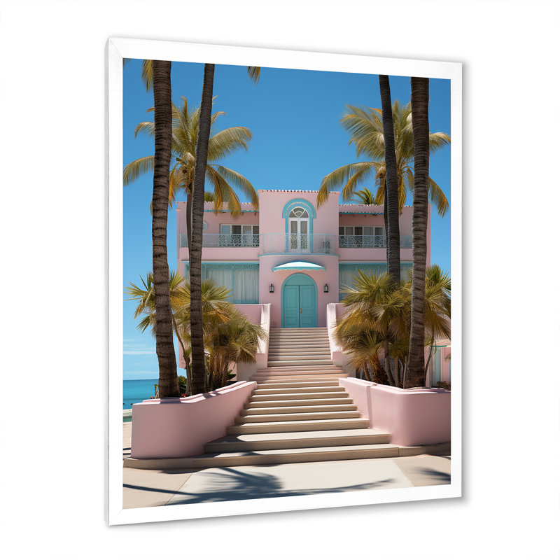 Laragh Miami, maison rose V, H 40 po x l 30 po x P 1,5 po, Cadre photo blanc