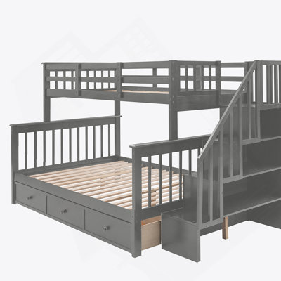 Lit superposé simple au-dessus d'un lit double avec tiroir, rangement et barrière de sécurité pour chambre à coucher, dortoir, pour adultes, couleur gris (ancien SKU: LT000219AAE)