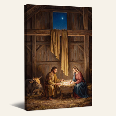Art de toile sur fond de crèche de Noël avec Marie et Joseph et bébé