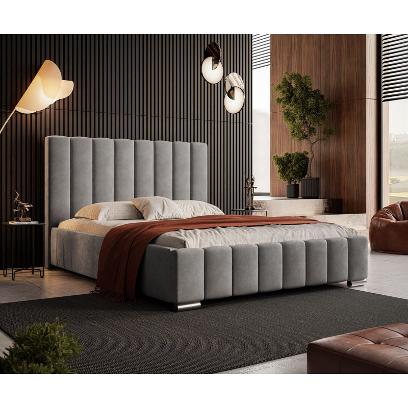 Emiljan Velvet Upholstered Bed, 180 x 200cm, Grey
