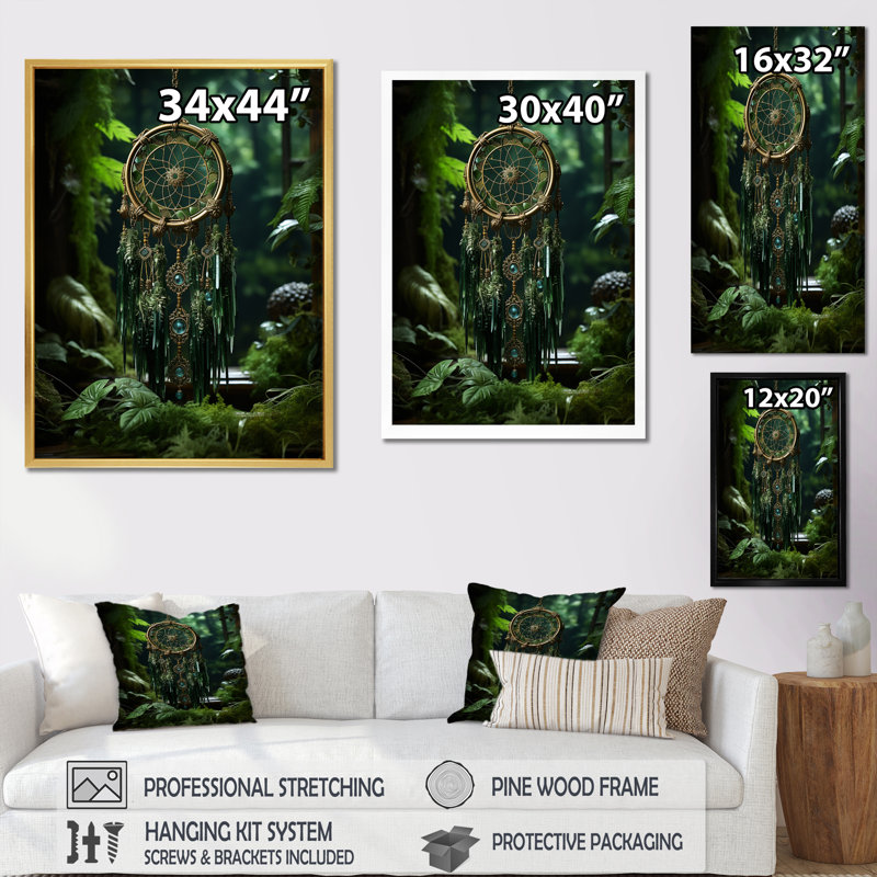 Oasis d'attrape-rêves noir et vert sur toile, Toile tendue, H 32 po x l 16 po x P 1 po