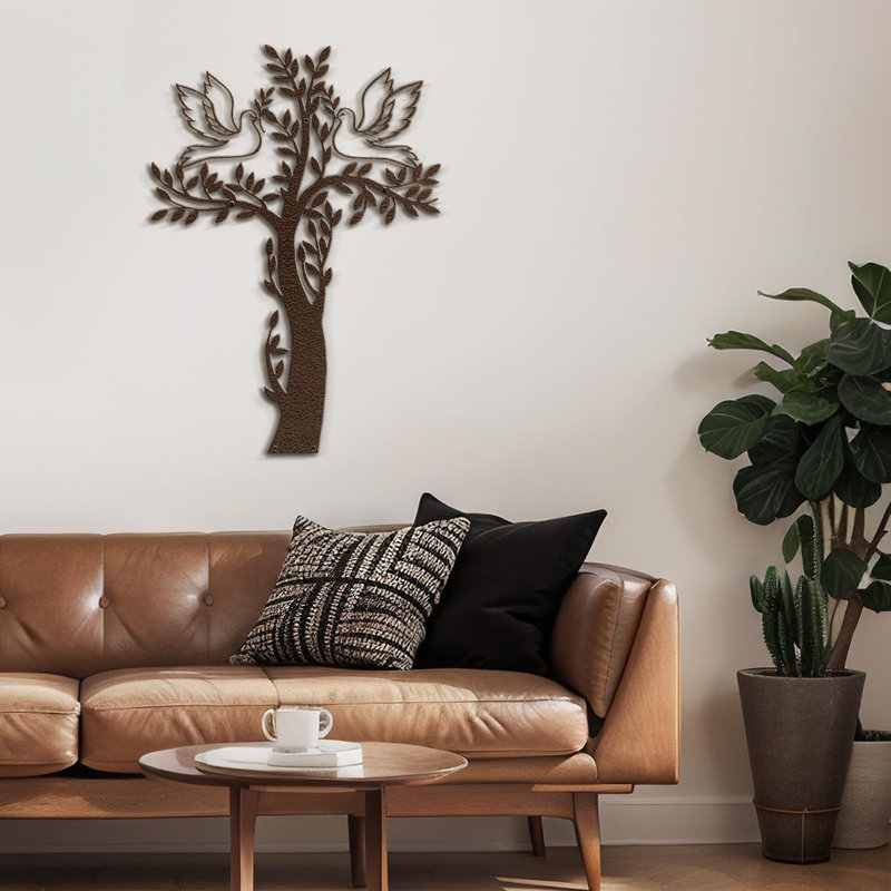 Peaceful Coexistance - Colombe et arbre, décoration murale abstraite moderne, décoration murale suspendue, Noir