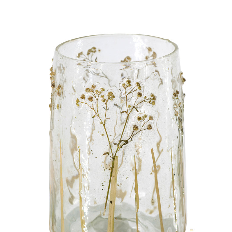 D5.5x9.5 "Vase en verre transparent avec motifs botaniques verts