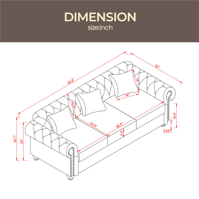 Canapé 85,8 po Chesterfield, Bourgogne