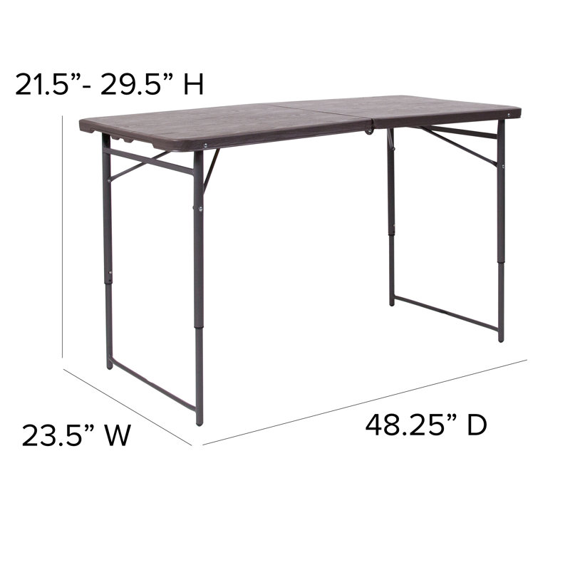 Adjustable Gray Metal and Brown Plastic Bi-Fold Portable Table