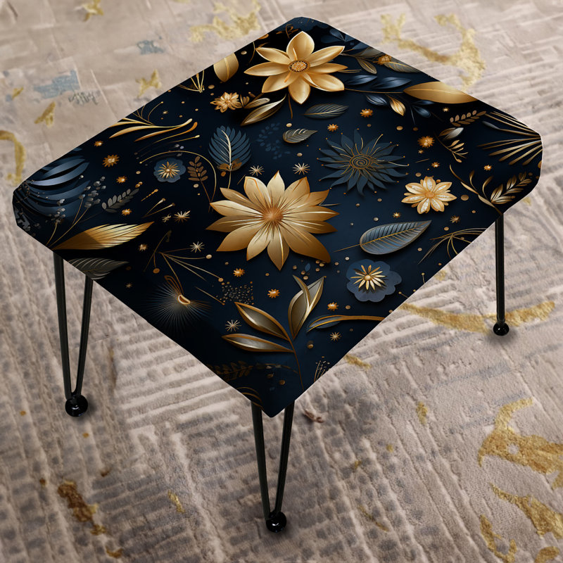 Motif de marbre bleu minuit et doré à motif floral - Repose-pieds rectangulaire en marbre