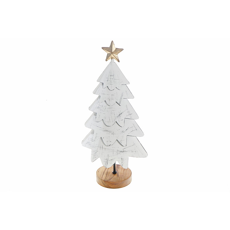 Arbre à couches blanches avec base en acacia petit, H 18 po x l 8 po x P 8 po