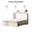 Grand lit escamotable avec station de charge USB et tiroirs de rangement, blanc-1674819952
