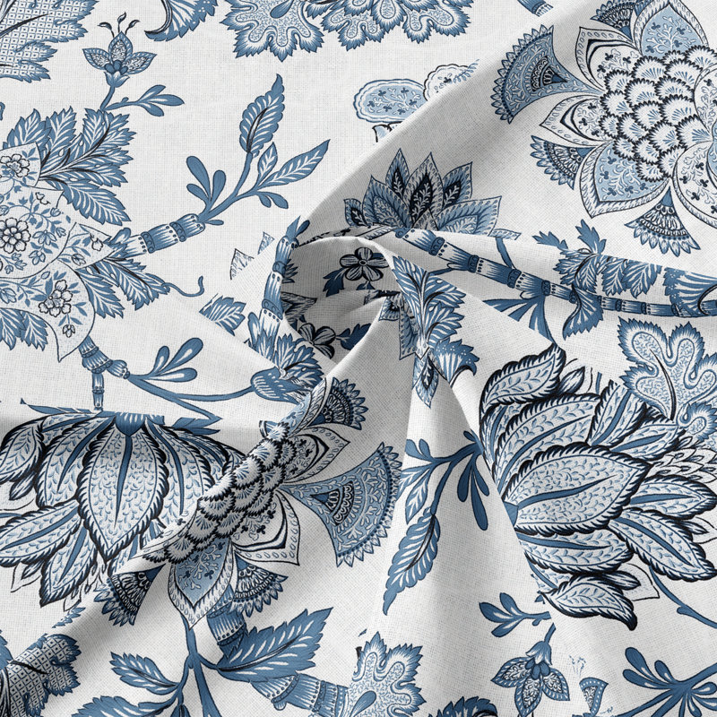 Bronte Cornflower Cotton Rod Pocket Drapery Panel Set of 2, 50" W  x 72" L