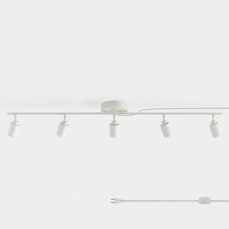 Éclairage sur rail à 5 lumières Shura blanc mat avec gradateur et têtes rotatives, ampoules à DEL intégrées, ensemble d'éclairage sur rail 4 pi, 3000 K 2275 lumens
