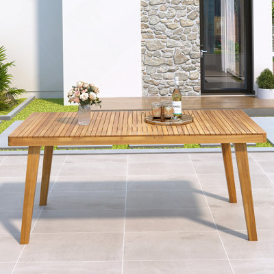 Table de salle à manger d'extérieur 69 po en bois d'acacia avec plateau à lattes, capacité de poids de 300 lb, idéale pour les rassemblements de patio et de jardin, couleur naturelle