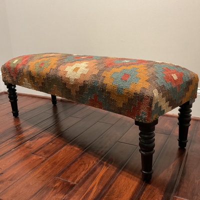  Handmade Kilim Upholstered Wooden Bench