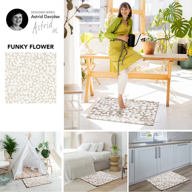 Flower Pattern Shower Bathroom Mat Tufted Rug(1 PC), Single - 24'' L x 36'' W