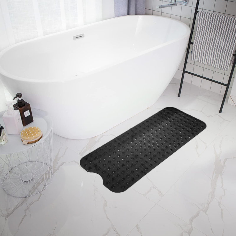 Non Slip Plastic Shower Mat with Strong Suction Cups for Bath Tub Paff Room, BLACK, 53x53