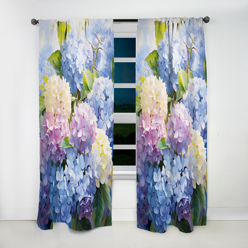 Hydrangées bleues et mauves éternelles fleurs I - rideau en velours traditionnel - obscurcissant - 1 panneau