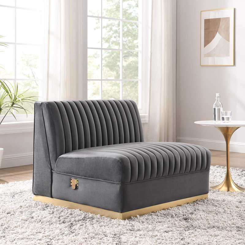 Fauteuil modulaire en velours Sanguine Channel, Velours gris
