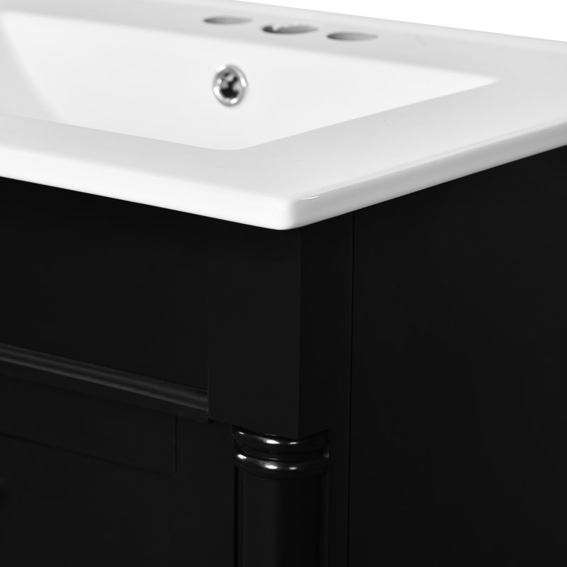 Meuble-lavabo simple, 24 po, planches, lavabo rectangulaire à finition élégante, construction, Noir