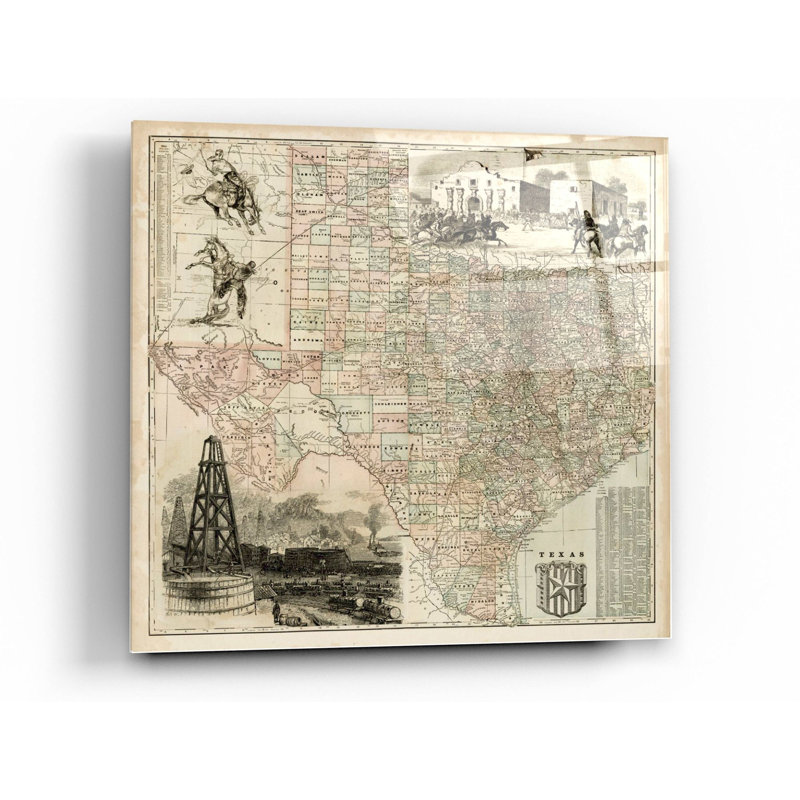 «Map of Texas» par Vision Studio, art mural en verre acrylique, H 24 po x l 24 po