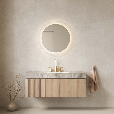 Ensemble de meuble-lavabo et lavabo 48 po, armoire de rangement en contreplaqué flottant avec tiroir et portes, plateau en pierre frittée gris clair et lavabo en céramique avec 3 trous de robinet pré-percés, pré-assemblé