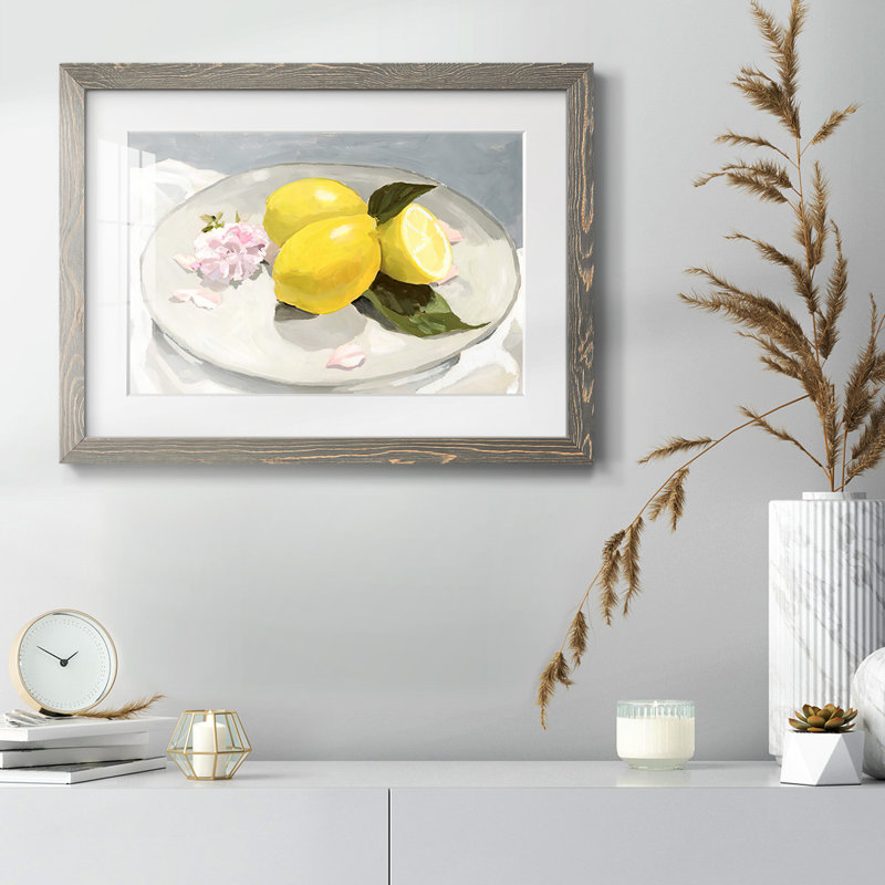 " Lemons On A Plate II ", Gray Framed, 22" H x 32" W