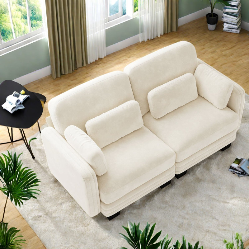 Canapé d'angle à compression, canapé modulaire moderne deux places en chenille beige pour la maison