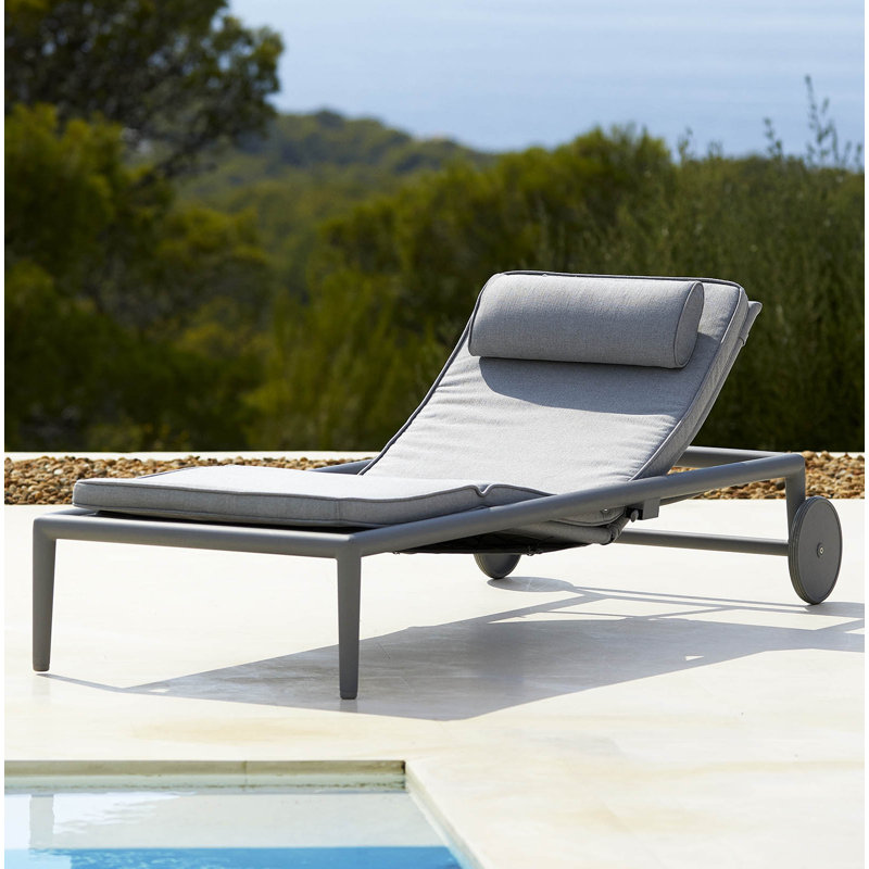 Conic 86.7" Long Reclining Single Chaise with Cushions, Light Gray