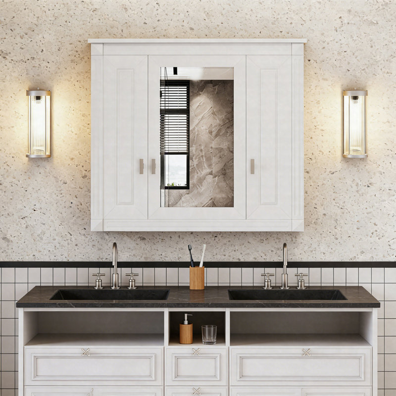 Armoire de salle de bain murale avec miroir, armoire à pharmacie murale 34,4 po avec 4 tablettes réglables, rangement au-dessus de la toilette