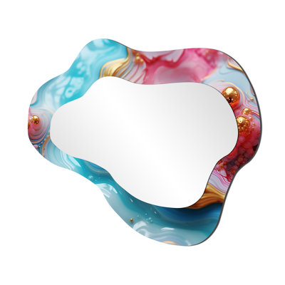 Radiant océan agate turquoise - grand miroir asymétrique en marbre, miroir mural décoratif nuage moderne, impression d'art en métal
