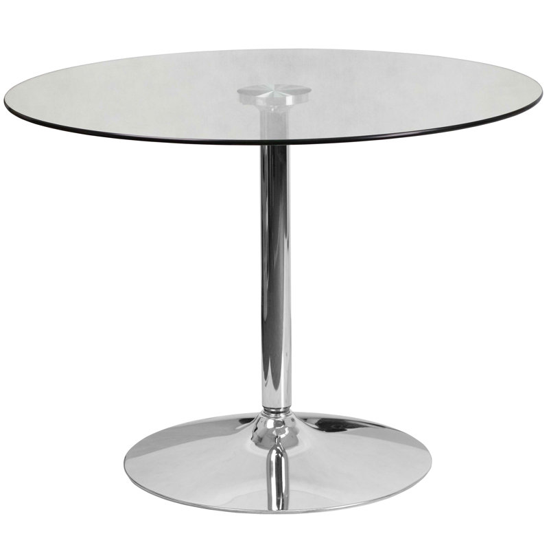 Caitlan 39.25'' Round Glass Dining Table with 29''H Chrome Base