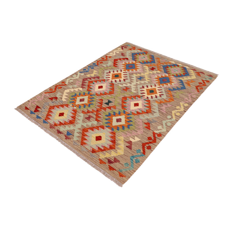 Tapis rectangulaire en laine tissé à plat à motif géométrique de 3 pi 4 po x 4 pi 11 po rouge Rosenkranz