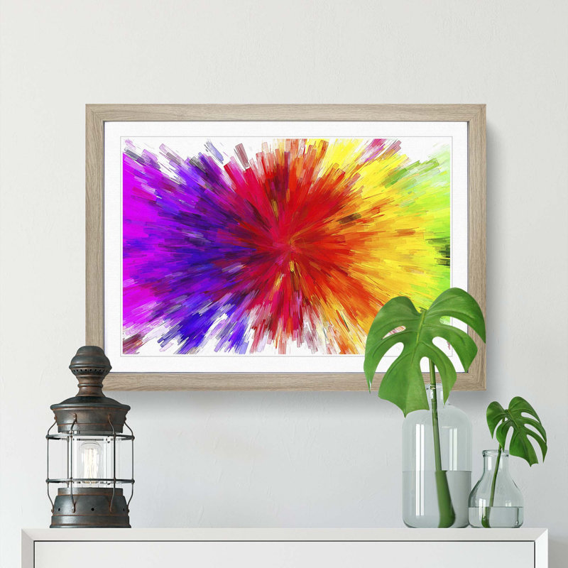 Rainbow Explosion in Abstract - Picture Frame Painting Print, Oak, 40cm H x 60cm W x 2cm D