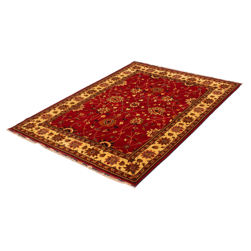 Tapis unique en laine noué à la main 6 pi 9 po x 9 pi 3 po nouvel âge Willams - rouge / jaune / brun