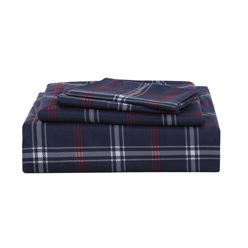 Ensemble de draps 4 pièces grand bleu marine foncé / rouge / blanc, Ensemble de draps pour grand lit avec 2 taies d'or