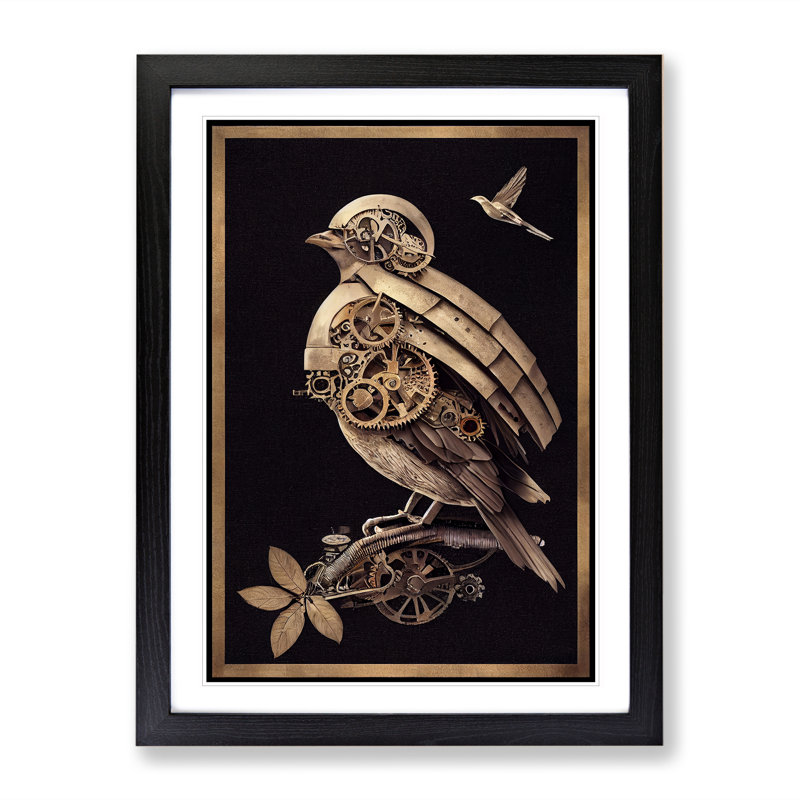 Steampunk Bird - Framed Print, Black, 34cm H x 25cm W x 2cm D