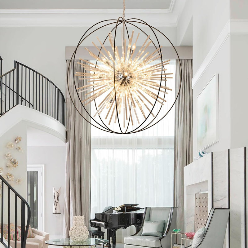 Grand lustre moderne de 52 pouces avec tubes en cristal, luminaire suspendu noir et chrome à 32 lumières pour plafonds hauts, vestibule, vestibule, salle à manger et salon