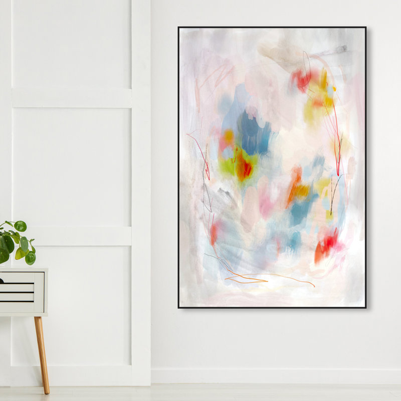 Couleurs abstraites dans la neige I - Peinture sur toile, Cadre flottant noir, H 54 po x l 36 po