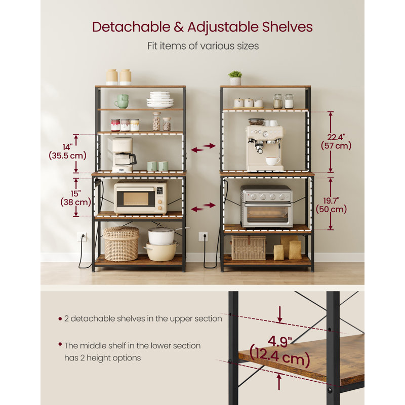 Baker's Rack With Power Outlet, Coffee Bar For Kitchen With Storage, 6-Tier Kitchen Shelves With 6 Hooks, Microwave Stand, 40 X 80 X 167 Cm