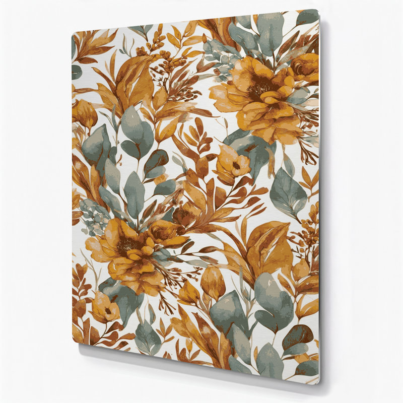Aquarelle florale 59, art mural en métal brun