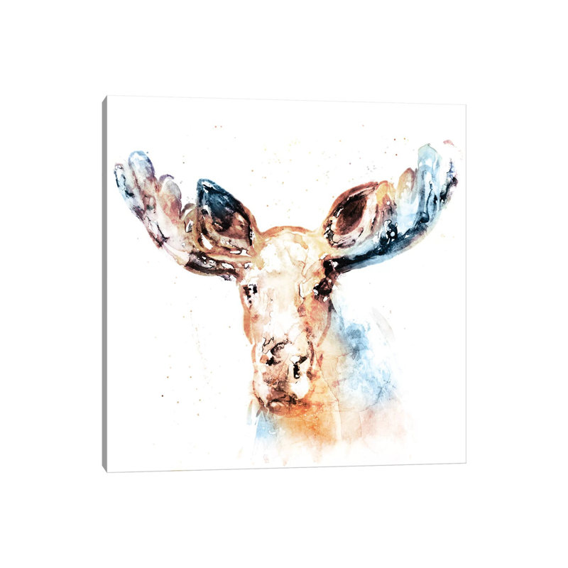 Watercolour Moose 1 Piece Wrapped Canvas Painting, 93.98 cm H x 93.98 cm W x 3.175 cm D