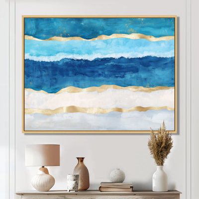 Tropical Wave Wall Art, Blue Gold Ocean Canvas, Cellie