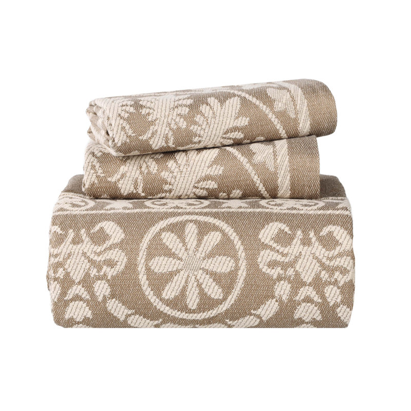 Taupe Cotton Blend Queen Bedspread Set with Medallion Design