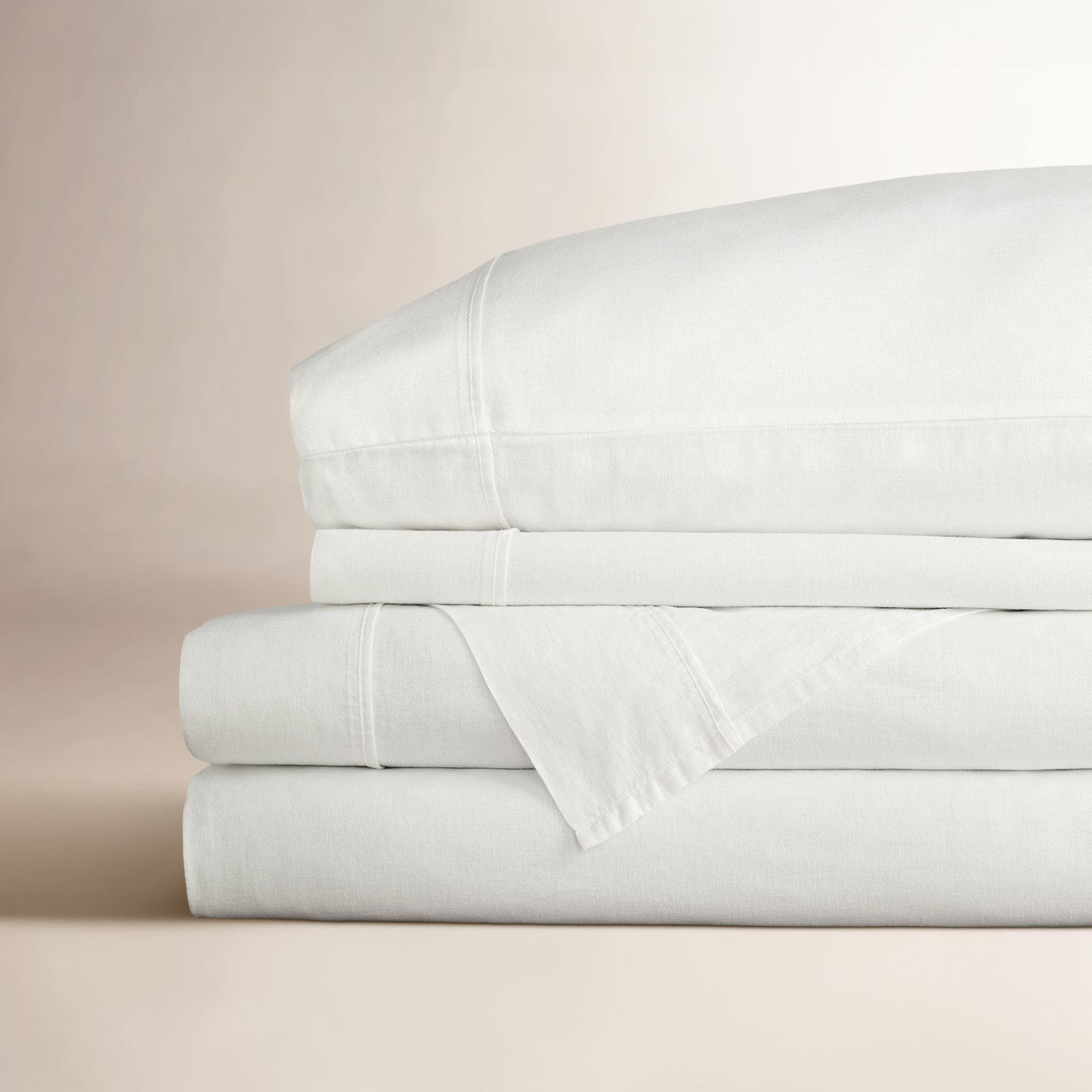 Jeffen Linen Blend Sheet Set, Full Sheet Set + 1 Fitted Sheet + 2 Pillowcases, White