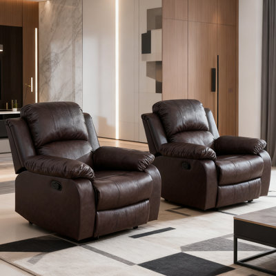 Fauteuil de chasse manuel moderne en cuir végétalien de 35 po de largeur avec accoudoirs et dossier confortables (ensemble de 2)